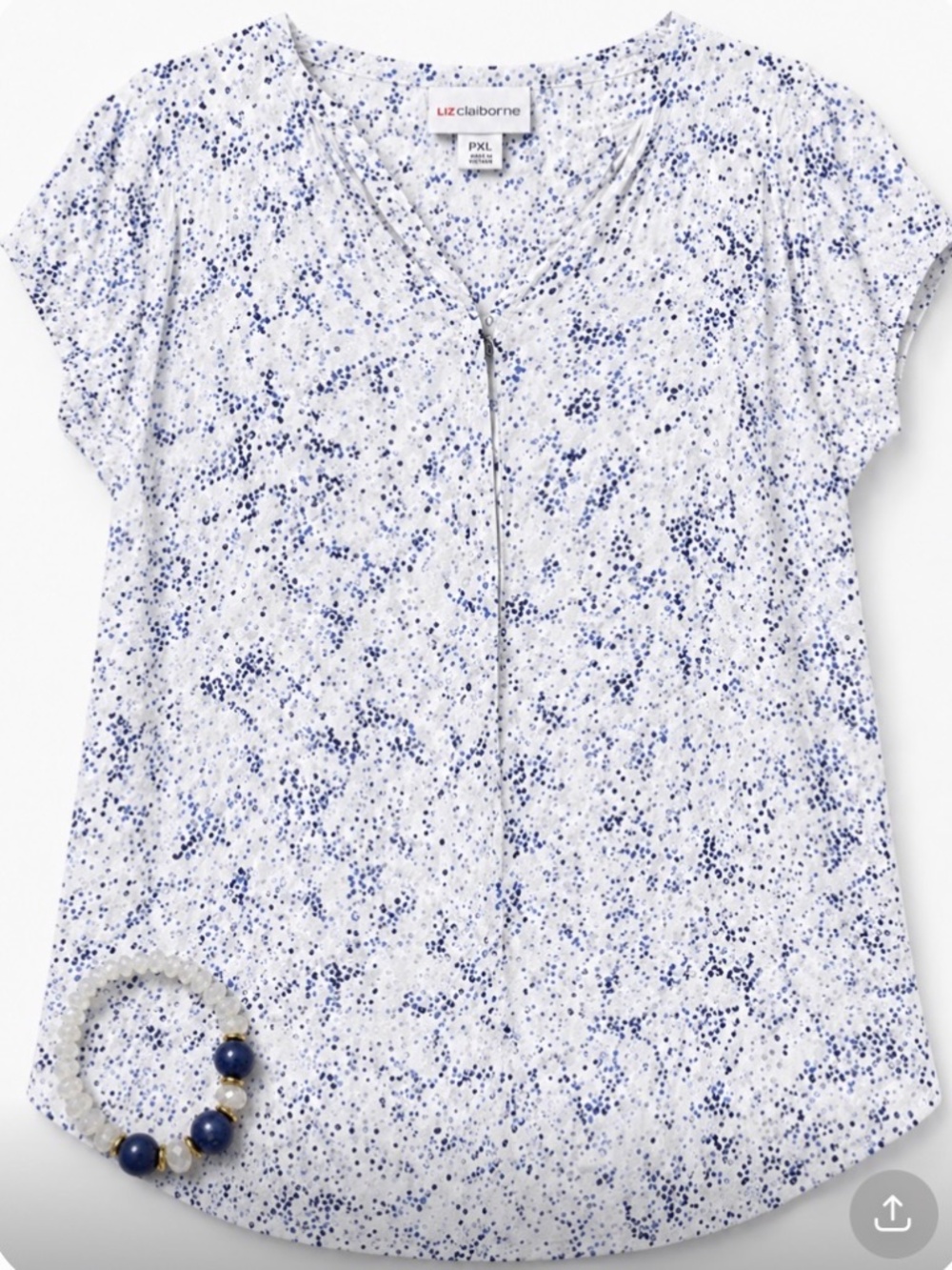 Liz Claiborne White Blue Floral Blouse Women's PXXL Short Sleeve
